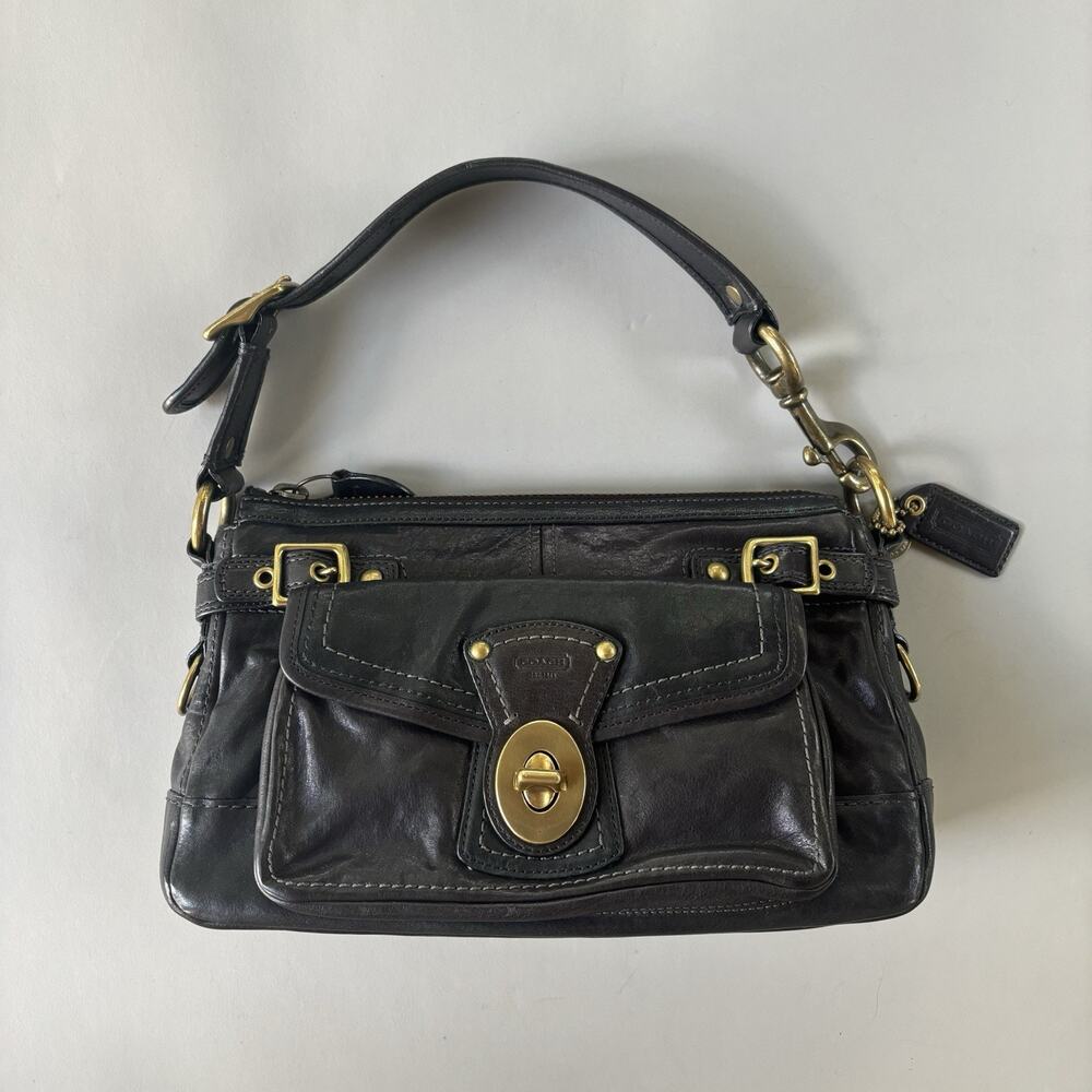 Vintage Coach Legacy Single Turnlock Shoulder Bag Black Leather Legacy Lining